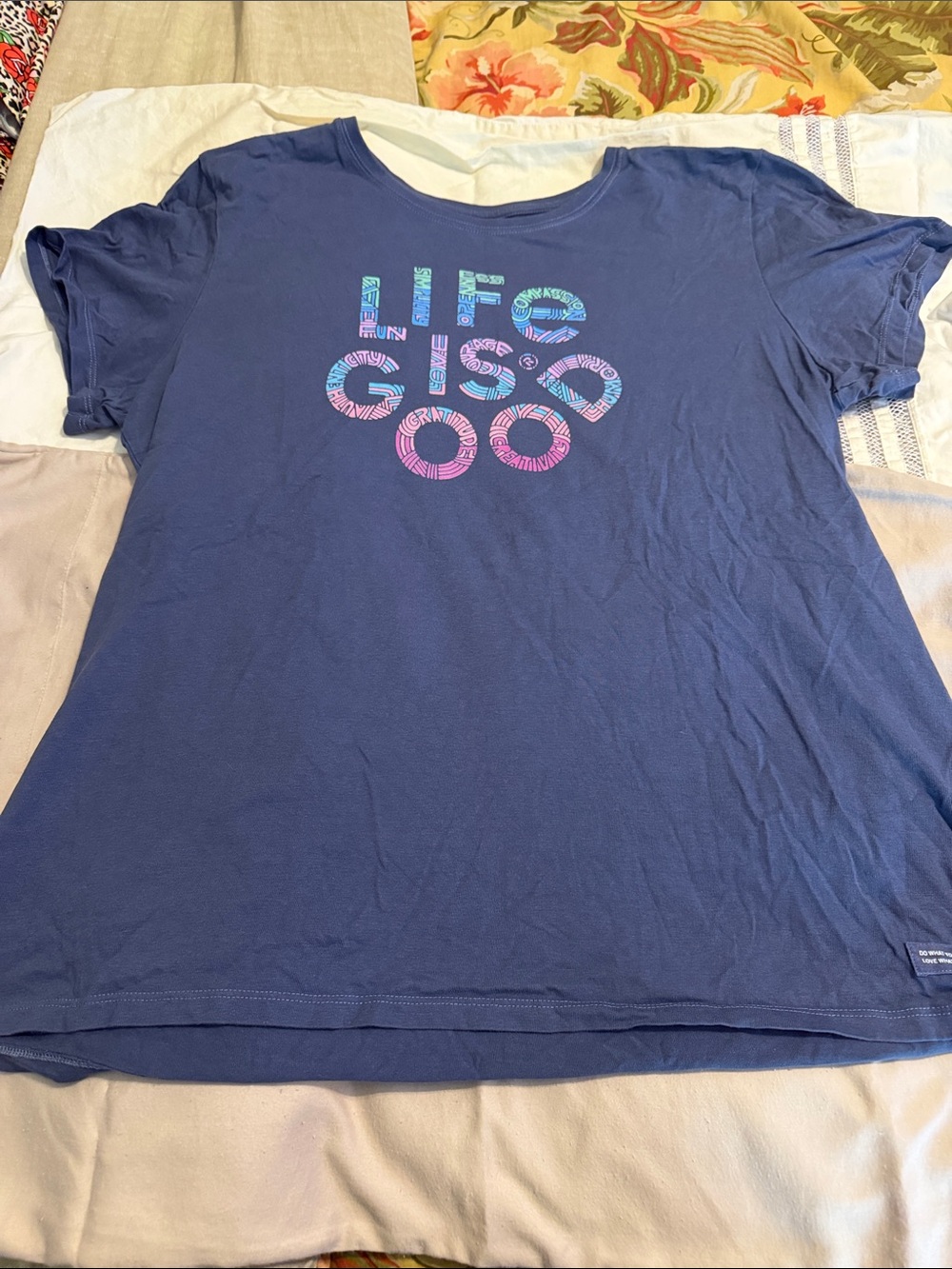 Life Is Good Navy Short-Sleeve Tee with Pink & Teal Logo